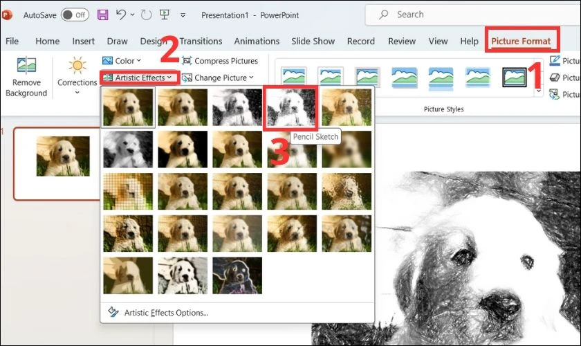 Chọn vào mục Artistic Effects và lựa chọn kiểu phù hợp