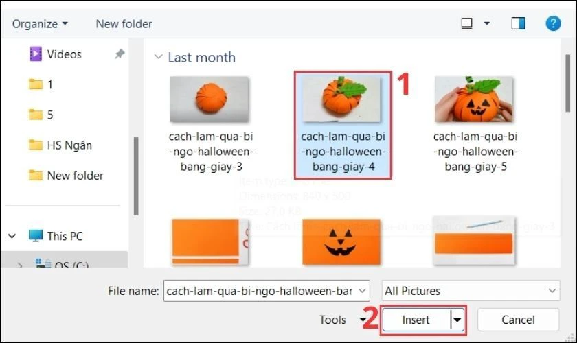 Chọn vào hình ưng ý và chọn vào Insert để thay thế vào PowerPoint
