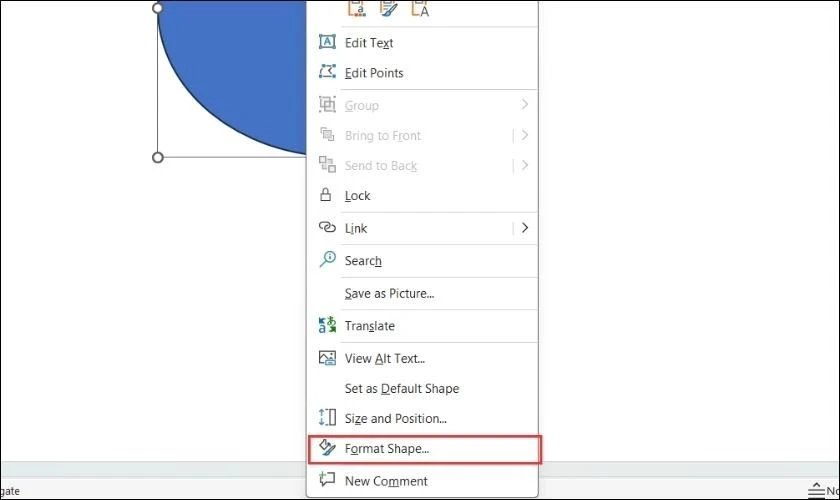 Nhấn chuột phải vào hình và chọn vào Format Shape