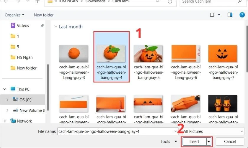 Chọn vào ảnh cần chèn cần chèn vào khung có sẵn trong hộp thoại Insert Picture