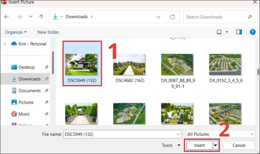 Chọn Insert để chèn hình ảnh vào slide PowerPoint