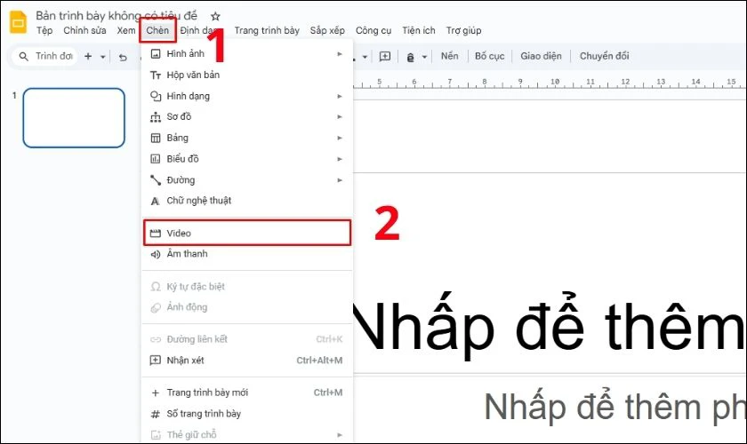 Chọn Chèn (Insert), sau đó chọn Video