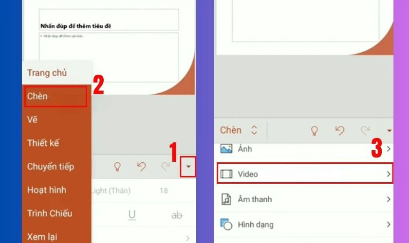 Chọn mục Trang chủ, tiếp tục nhấn Ch&egrave;n