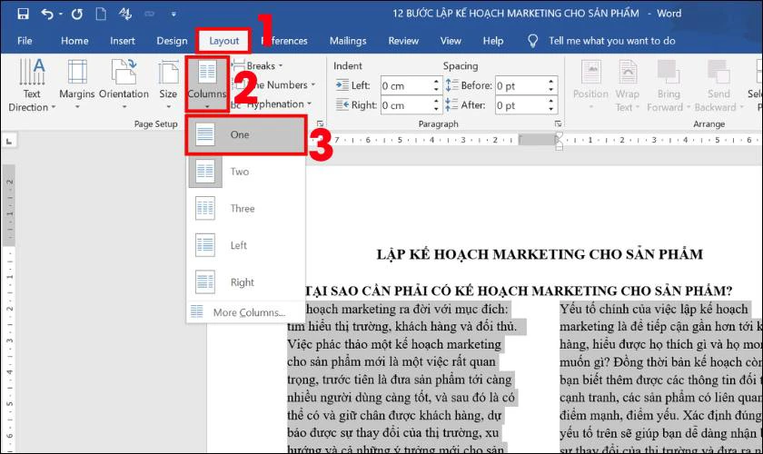Cách xóa cột đã chia trong Word