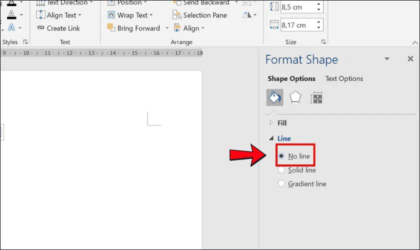Chọn Format Shape, trong mục Line, chọn No Line
