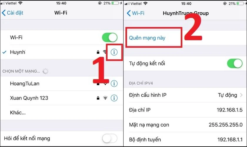 Quên mạng Wi-Fi và kết nối lại