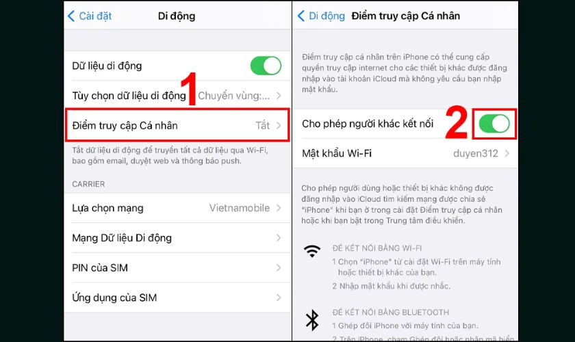 Gạt n&uacute;t sang tr&aacute;i để cho ph&eacute;p người kh&aacute;c kết nối