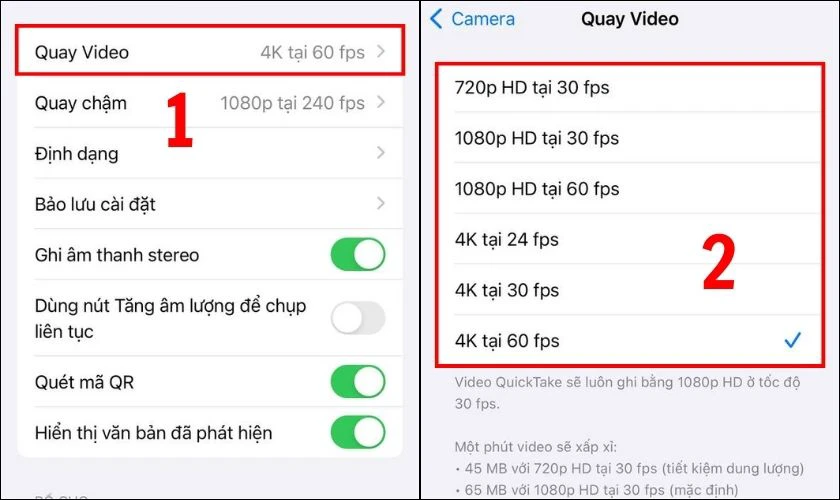 Quay lại mục Camera và chọn Quay video