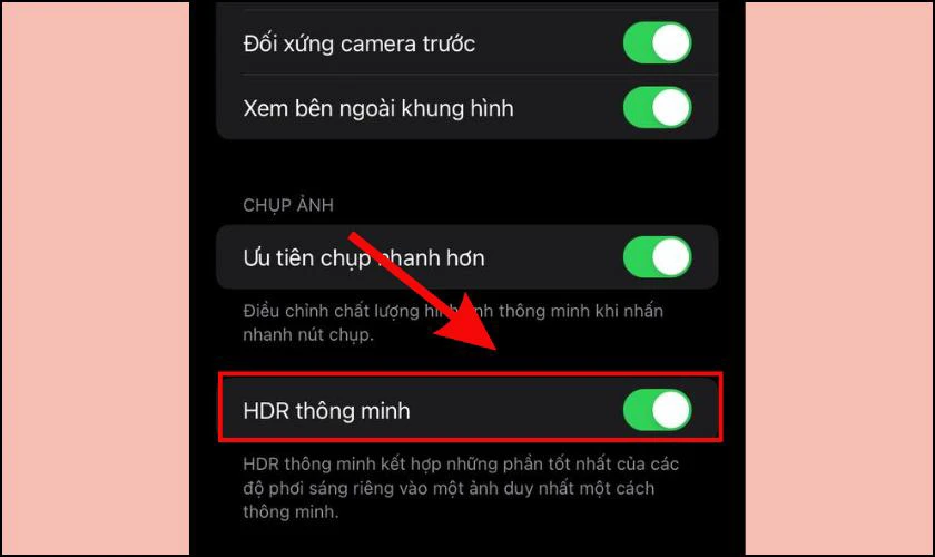Chuyển HDR th&ocirc;ng minh sang vị tr&iacute; bật