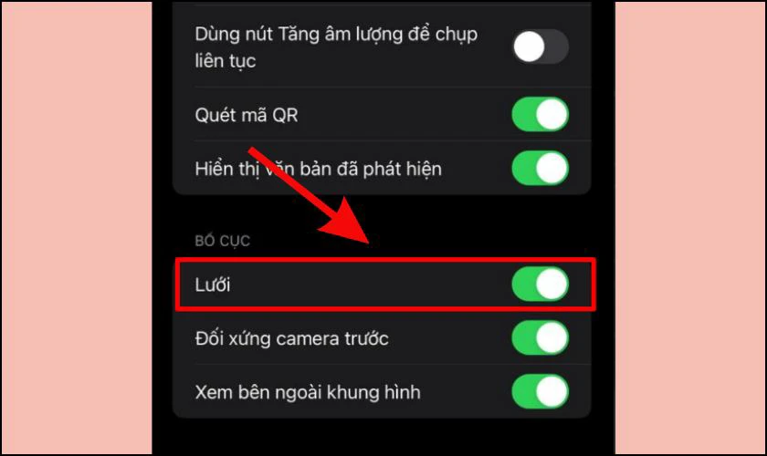 Bật chế độ Lưới