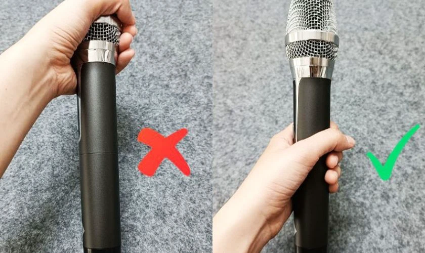 Cầm Mic sai c&aacute;ch khiến loa bị r&egrave;, h&uacute; kh&oacute; chịu