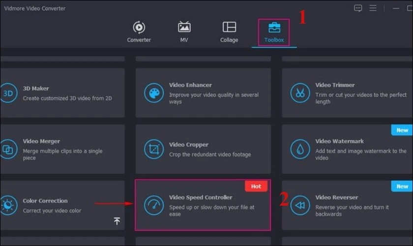 Chọn Toolbox, chọn Video Speed Controller