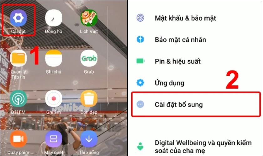 Vào phần Cài đặt trên máy, chọn tiếp tục vào Cài đặt bổ sung