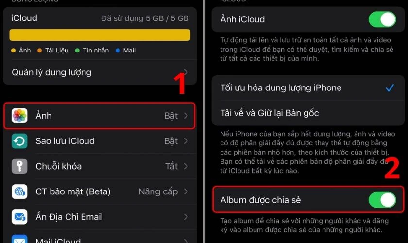 Cách tạo album chia sẻ ảnh từ iPhone cũ sang iPhone mới