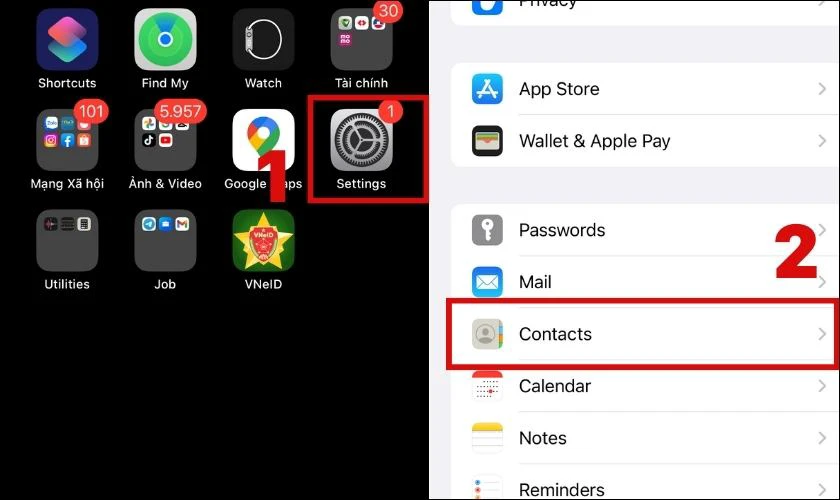 Cách chuyển số điện thoại  từ iPhone cũ sang iPhone mới trong phần Cài đặt