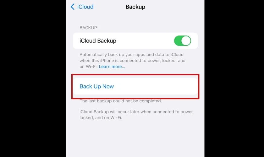 Giao diện Sao lưu bây giờ (Back Up Now)