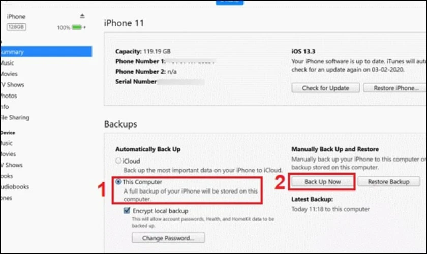 Chuyển dữ liệu trên iPhone bằng iTunes