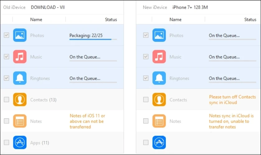 Tắt đồng bộ iCloud để chuyển dữ liệu