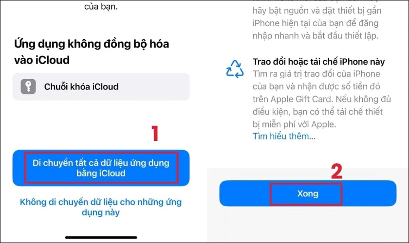 Di chuyển tất cả dữ liệu ứng dụng bằng iCloud