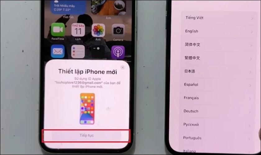 Tiến hành đặt 2 chiếc điện thoại iPhone cạnh nhau