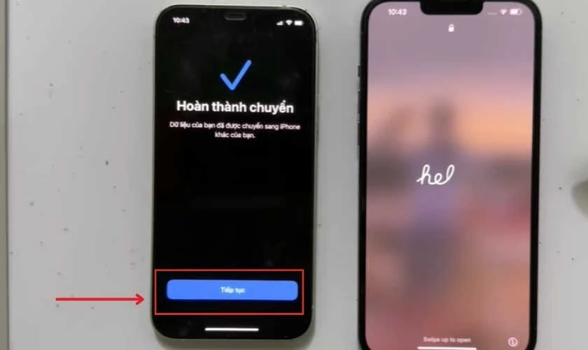 Nhấn tiếp tục để hoàn tất quá trình chuyển dữ liệu từ iPhone sang iPhone