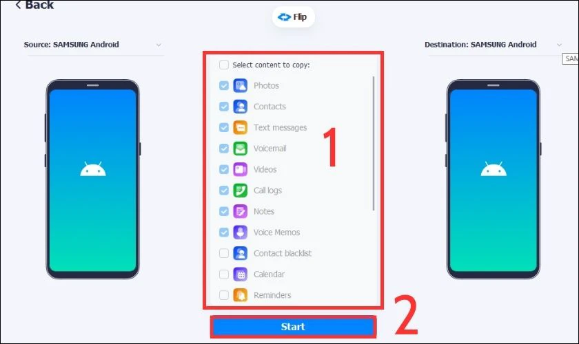 Chọn Bắt đầu để hoàn tất quá trình chuyển dữ liệu trên điện thoại OPPO