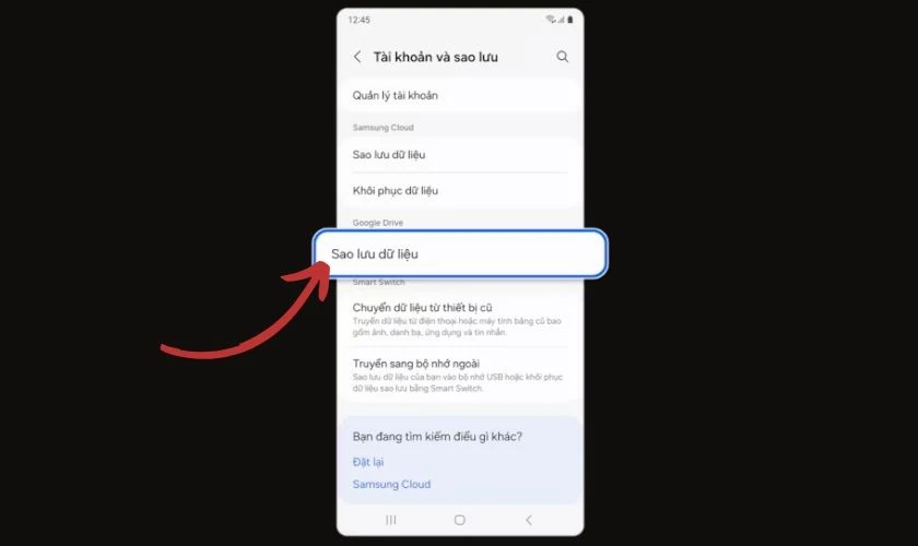 Nhấn chọn vào Sao lưu dữ liệu