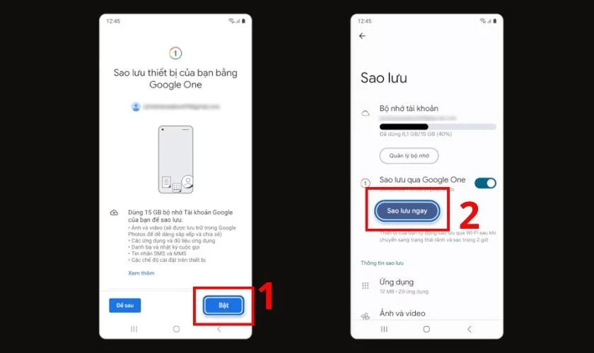 Kích hoạt sao lưu dữ liệu trên Google