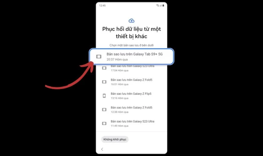 Click chọn vào bản sao lưu gần nhất