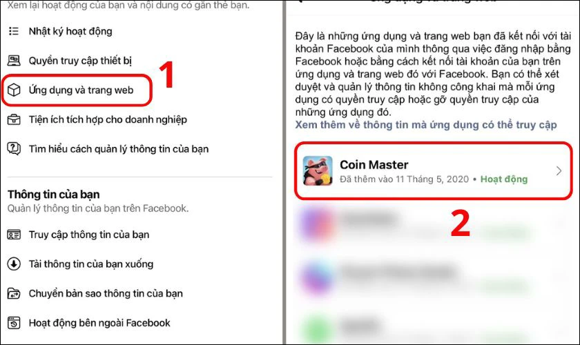 Cuộn xuống t&igrave;m v&agrave; chọn Ứng dụng v&agrave; trang web