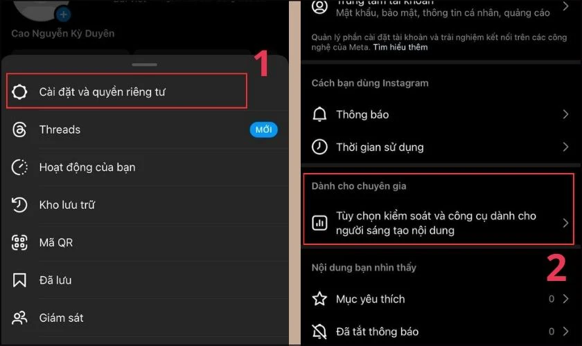 Chọn vào Cài đặt và quyền riêng tư