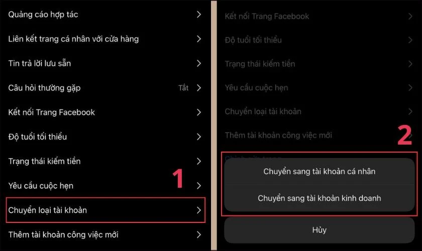 Chọn Chuyển loại tài khoản