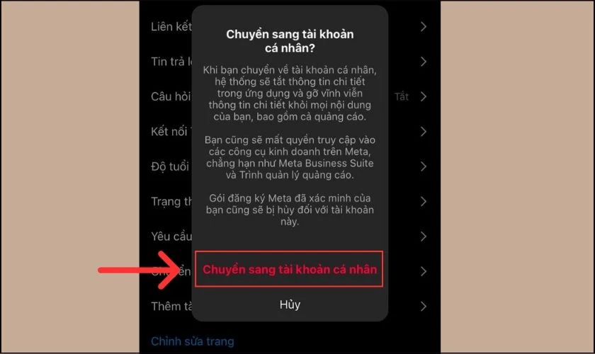 Chọn Chuyển sang tài khoản cá nhân
