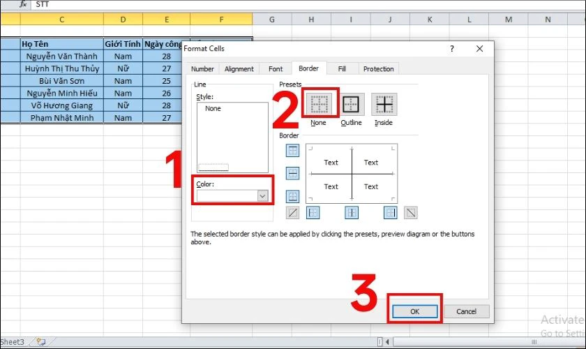 Cách copy từ Excel sang Word không kèm theo khung bằng cách ẩn khung