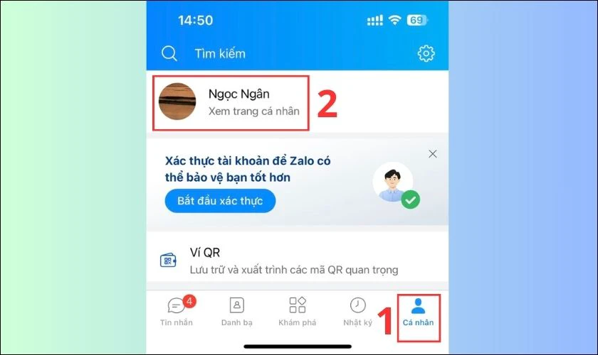 Chọn Xem trang c&aacute; nh&acirc;n tại mục C&aacute; nh&acirc;n