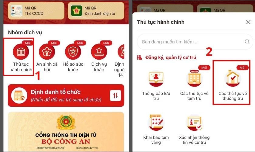 Truy cập mục Thủ tục hành chính