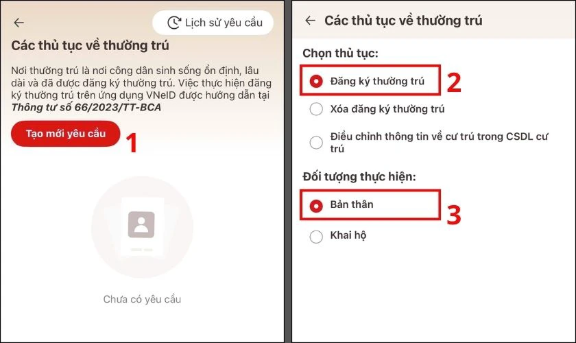 Tạo mới yêu cầu