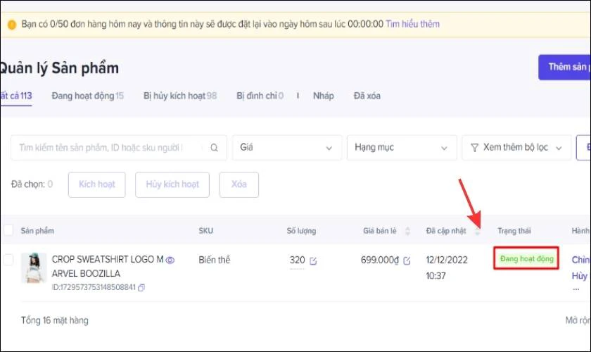 Cách xem trạng thái sản phẩm sau khi đăng lên TikTok Shop