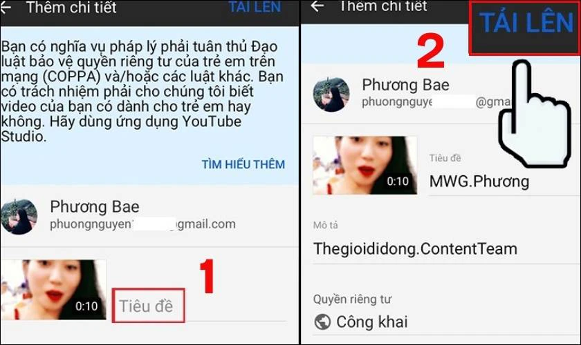 Bạn chỉ cần nhập Tiêu đề, Mô tả và nhấn Tải lên