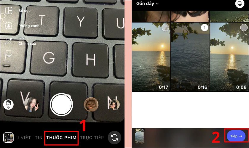 Chọn Thước phim và sau đó bạn bấm vào biểu tượng thư viện