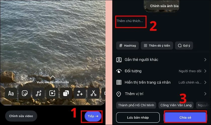 Bạn ghi thêm chú thích cho thước phim của mình và sau đó bấm Chia sẻ