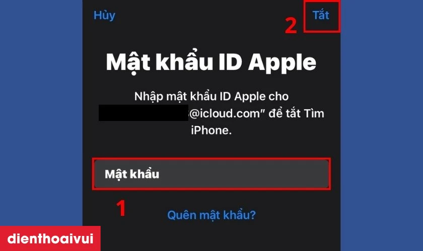 Điền mật khẩu vào và nhấn vào mục Tắt