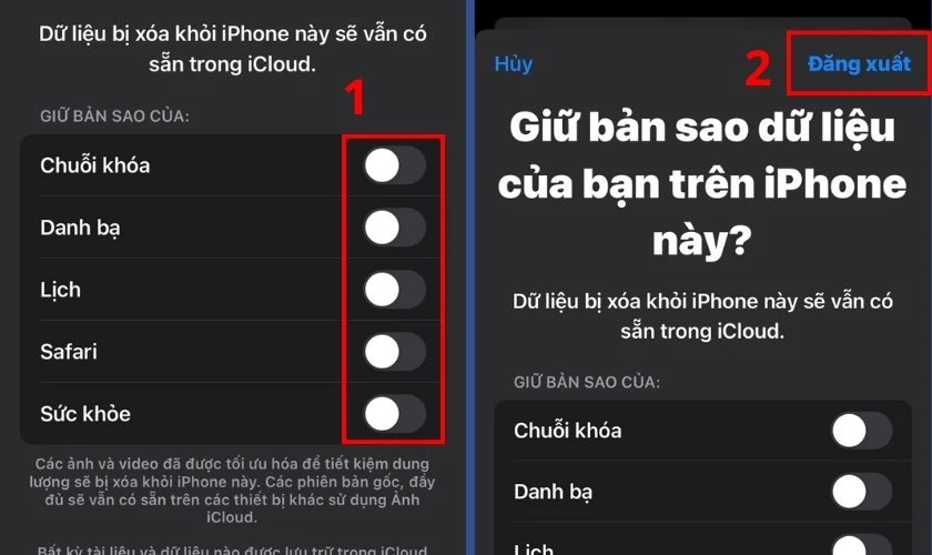 Nhấn vào mục Đăng xuất ở trên cùng bên phải màn hình