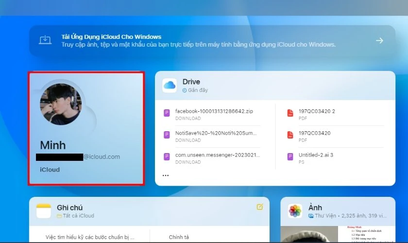 Nhấp vào biểu tượng Avatar ở bên phải màn hình
