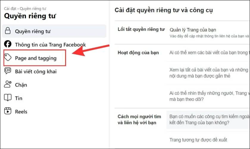 Tiếp tục chọn phần Page & Tagging