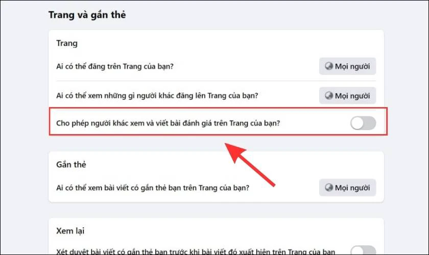 Gạt thanh công tắc sang phải