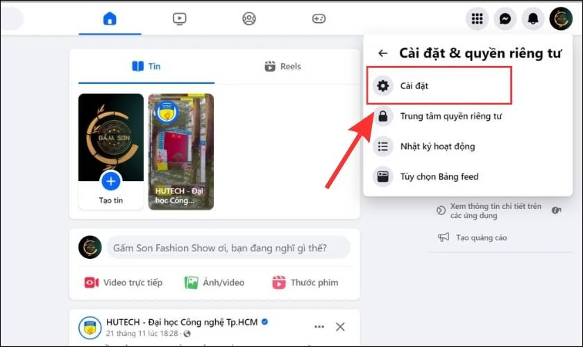 Nhấn chọn Cài đặt
