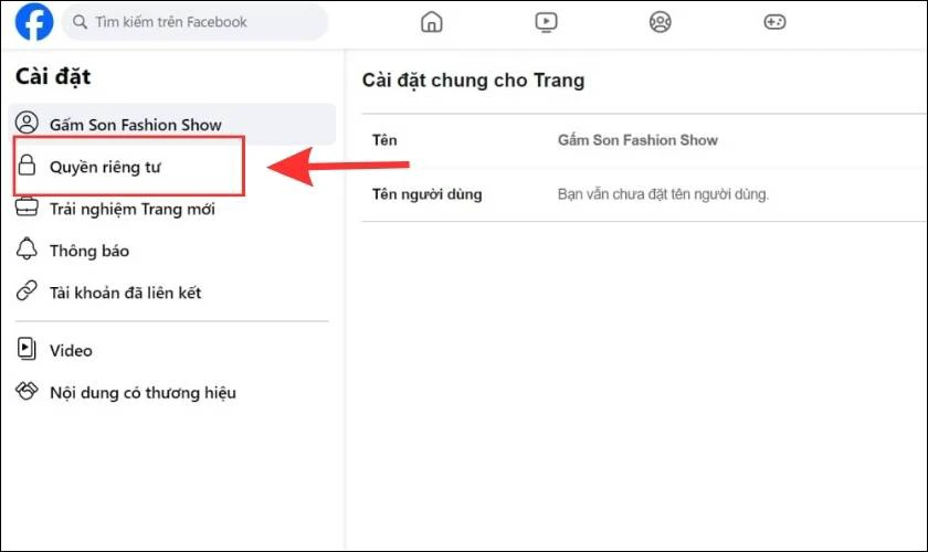 Tìm mục Quyền riêng tư