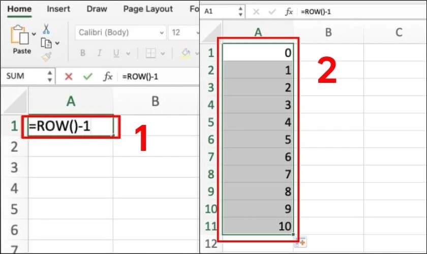C&aacute;ch đ&aacute;nh số thứ tự trong Excel bằng h&agrave;m Row()-1