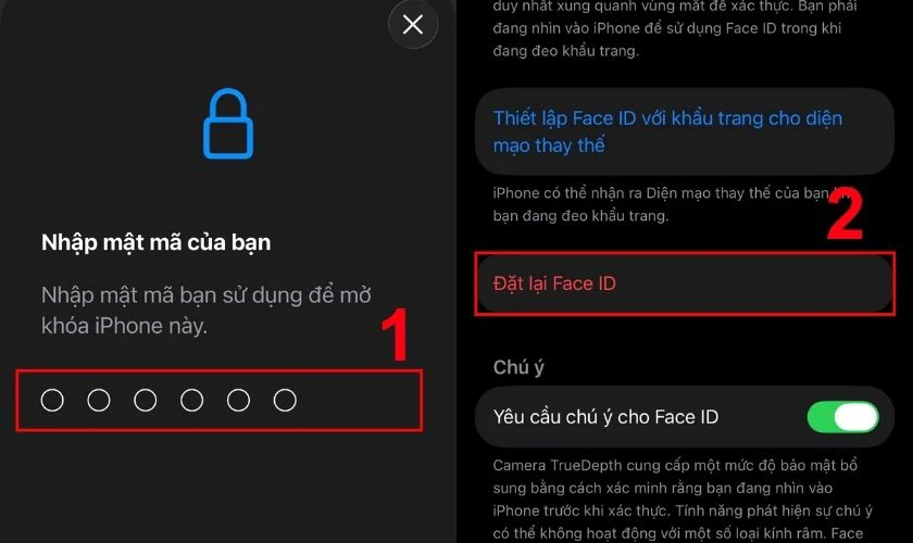 Chọn đặt lại Face ID